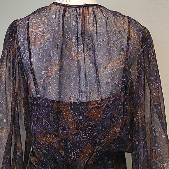 Veronica Beard "Kerri" Vintage-Inspired Print Silk Dress, Ruched Skirt, Size 6 - Picture 5 of 10